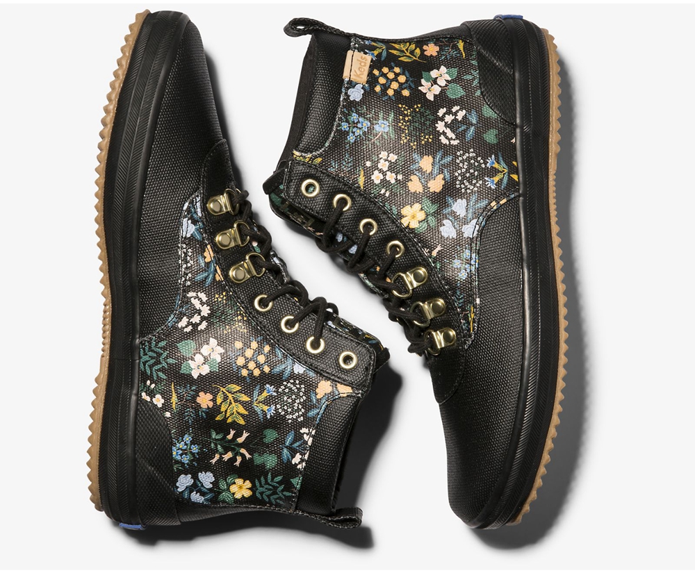 Keds Stiefel Damen Schwarz - Rifle Paper Co. Scout Water-Resistant Segeltuch Wildflower - DGO-563270